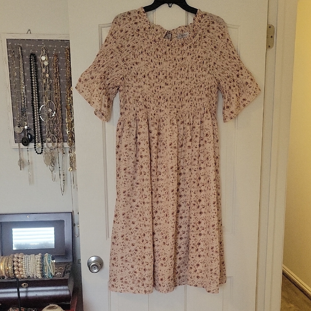 Polagram Blush Floral Long Sleeve Dress
